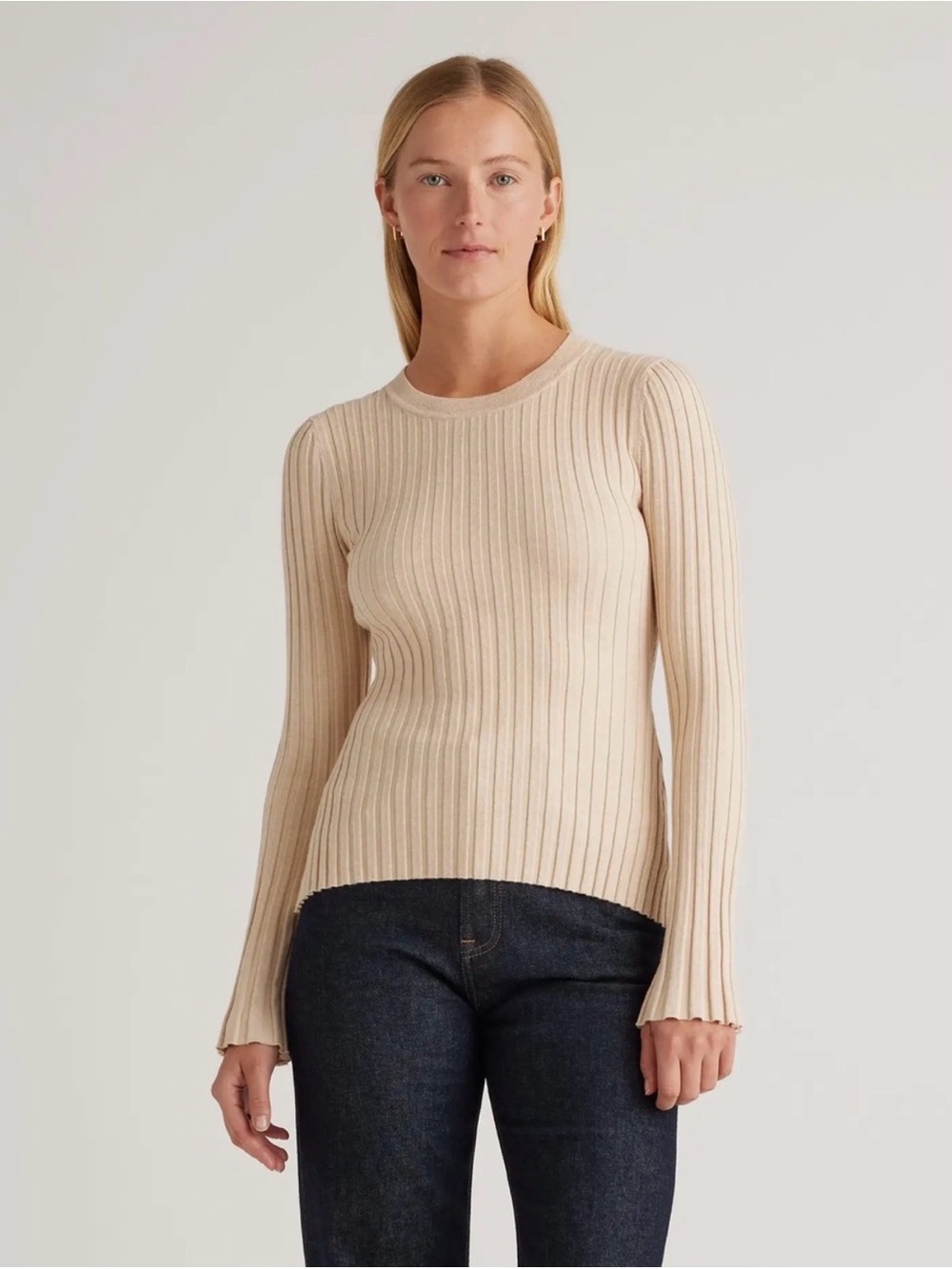 Quince Cotton Cashmere
Ribbed Long Sleeve Sweater
Heather Oatmeal M fall cozy
